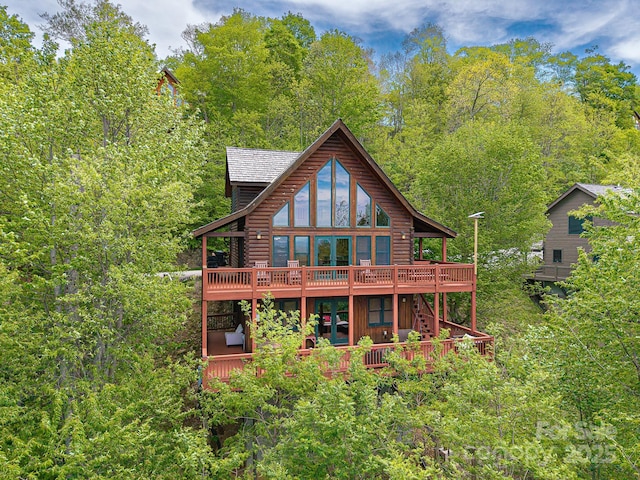 59 Valley Hts, Mars Hill, NC 28754 - back of property with a wooden deck and a view of trees