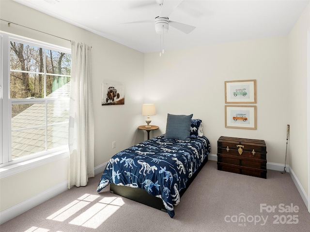 bedroom with baseboards and carpet