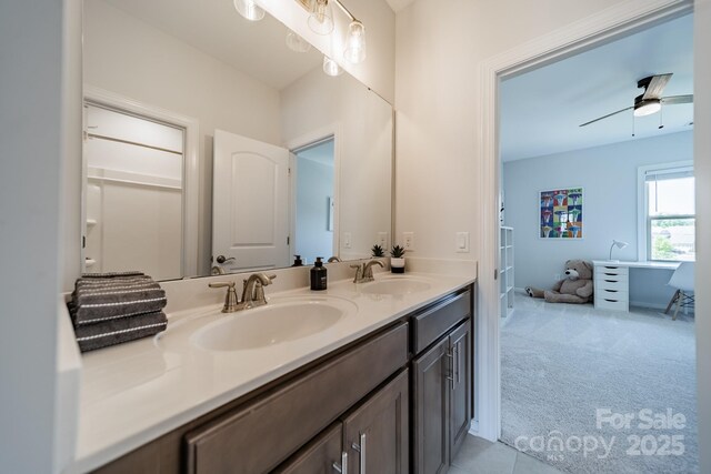 1107 Castle Rd, Indian Land, SC 29707 - bathroom featuring double vanity, ceiling fan, and tile patterned flooring