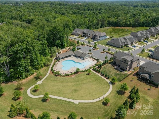 1107 Castle Rd, Indian Land, SC 29707 - aerial view of residential area with a forest and a pool