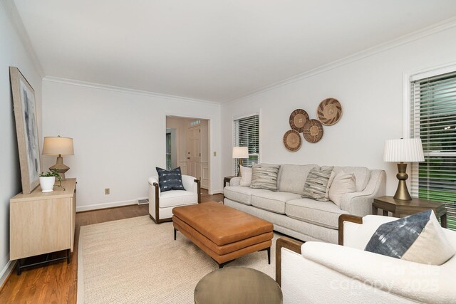 1209 Alfred St, Charlotte, NC 28211 - living area featuring crown molding, wood finished floors, and baseboards