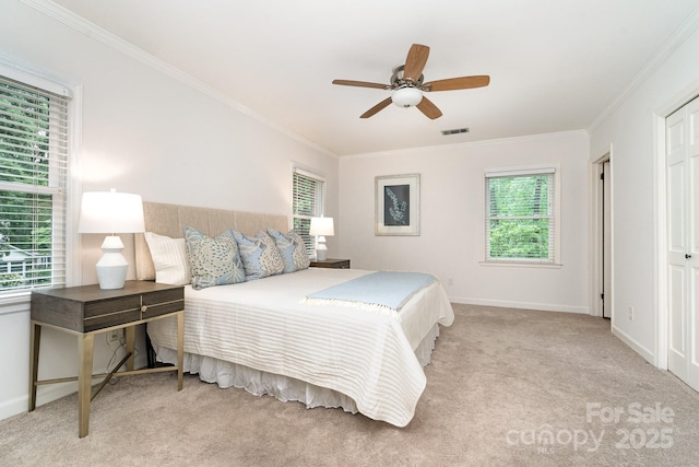 1209 Alfred St, Charlotte, NC 28211 - carpeted bedroom featuring crown molding, baseboards, and a ceiling fan