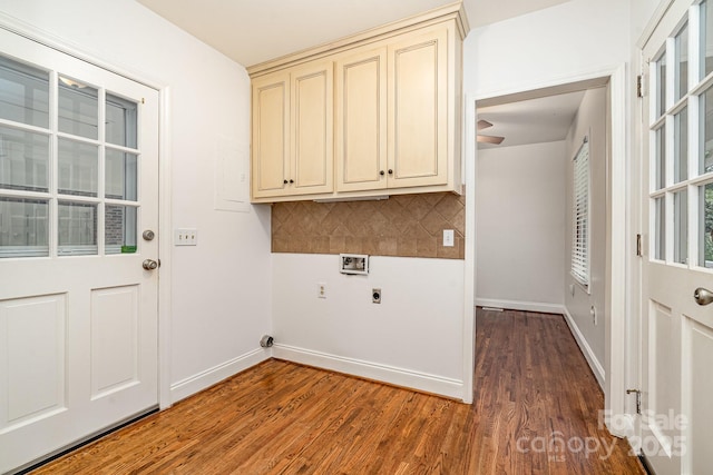1209 Alfred St, Charlotte, NC 28211 - laundry room with washer hookup, cabinet space, baseboards, wood finished floors, and hookup for an electric dryer