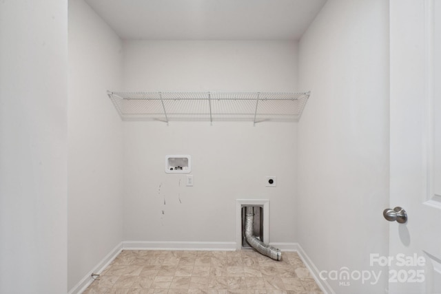 laundry room featuring hookup for an electric dryer, laundry area, baseboards, and hookup for a washing machine