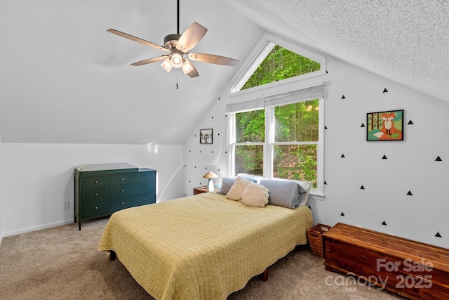 14 Leisure Ln, Weaverville, NC 28787 - carpeted bedroom with vaulted ceiling, ceiling fan, and a textured ceiling