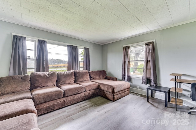6323 Wilora Lake Rd, Charlotte, NC 28212 - living area with crown molding, wood finished floors, and a healthy amount of sunlight