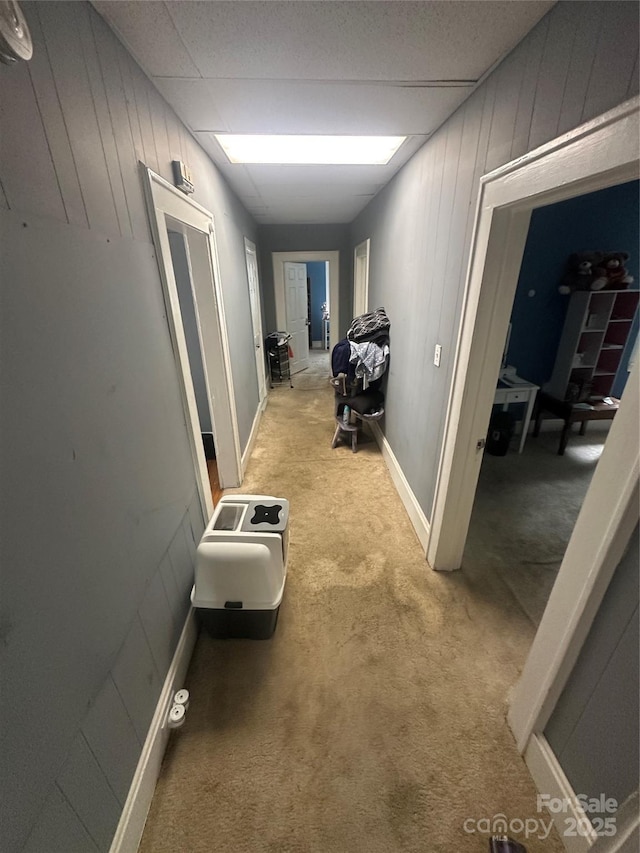 2511 Chapel Hill Rd, Durham, NC 27707 - hallway featuring light carpet and wood walls
