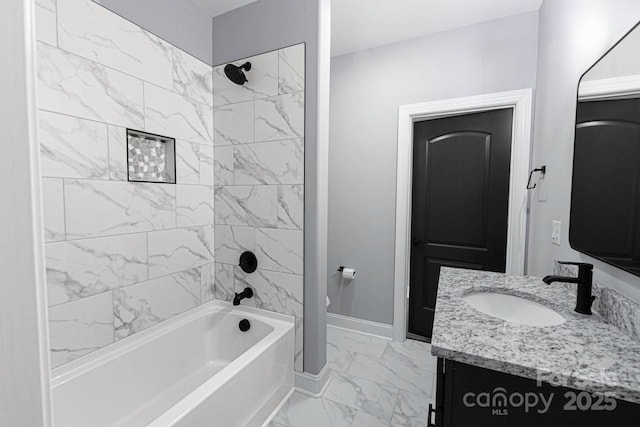 2694 Woodcrest Dr SW, Concord, NC 28027 - full bath with vanity, marble finish floor, toilet, baseboards, and shower / bath combination