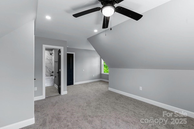 2694 Woodcrest Dr SW, Concord, NC 28027 - bonus room with baseboards, ceiling fan, recessed lighting, carpet, and vaulted ceiling