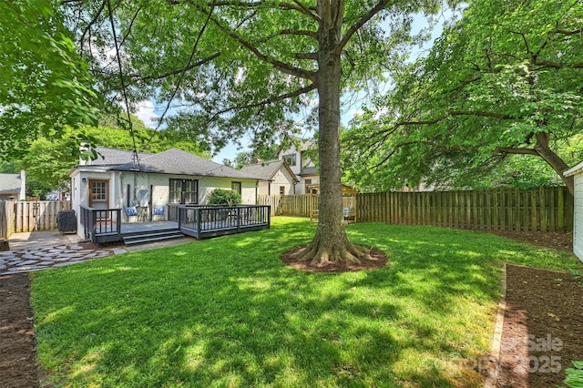 2015 Club Rd, Charlotte, NC 28205 - view of yard featuring a fenced backyard and a wooden deck