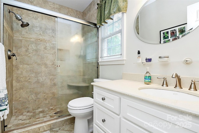 10209 Thomas Payne Cir, Charlotte, NC 28277 - full bathroom with vanity, a stall shower, and toilet