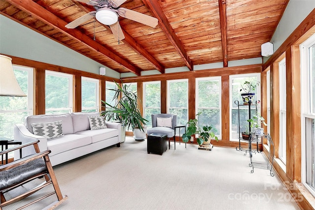 10209 Thomas Payne Cir, Charlotte, NC 28277 - sunroom with carpet flooring, lofted ceiling with beams, and wooden ceiling