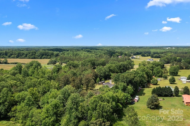 aerial view of sparsely populated area featuring a heavily wooded area
