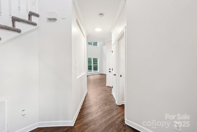 5745 Snapdragon Ln, Huntersville, NC 28078 - corridor featuring baseboards, dark wood-type flooring, and visible vents
