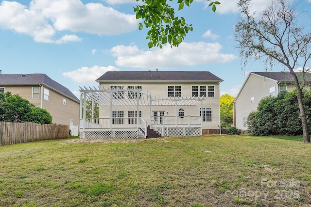 5745 Snapdragon Ln, Huntersville, NC 28078 - rear view of property with a lawn, a pergola, fence, and a deck