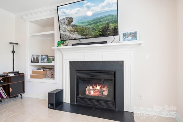 7525 Blackgum Falls Ct, Huntersville, NC 28078 - room details with crown molding, baseboards, and a glass covered fireplace