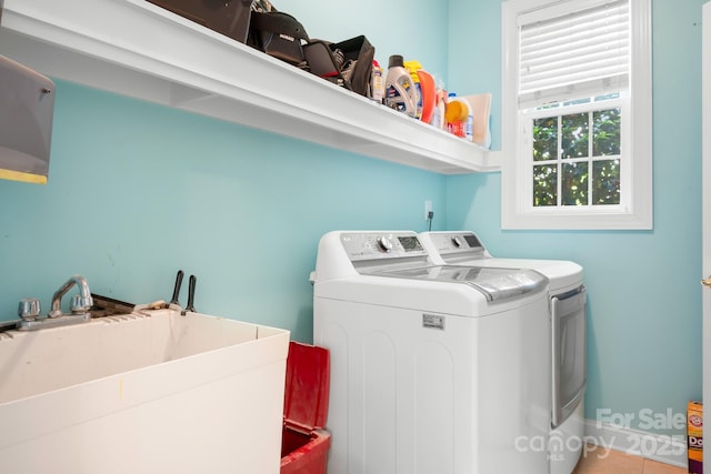 7525 Blackgum Falls Ct, Huntersville, NC 28078 - laundry area with laundry area, washer and dryer, baseboards, tile patterned floors, and a sink