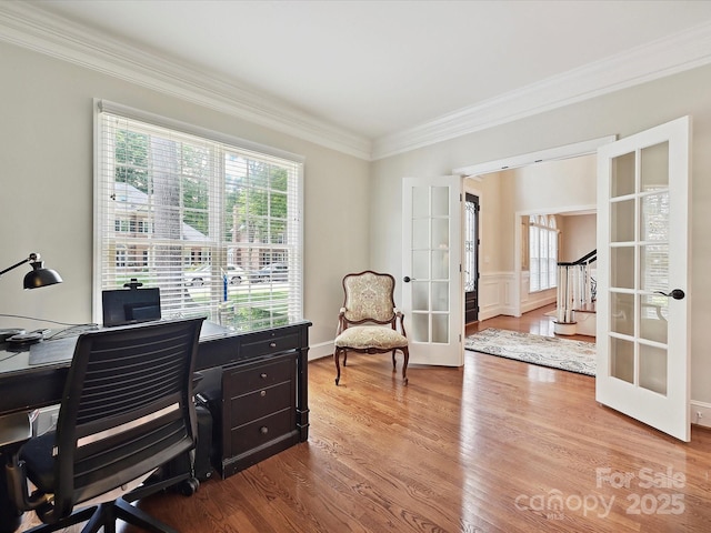 4701 Pineland Pl, Charlotte, NC 28277 - home office with french doors, crown molding, and wood finished floors