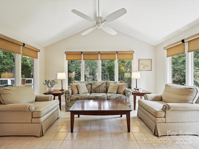 4701 Pineland Pl, Charlotte, NC 28277 - living room featuring lofted ceiling, light tile patterned floors, and plenty of natural light