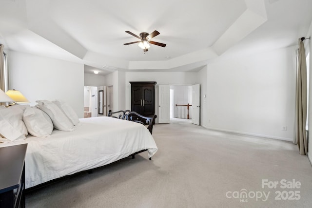 109 Braxton Gate Ct, Mount Holly, NC 28120 - bedroom with light carpet, a tray ceiling, and ceiling fan