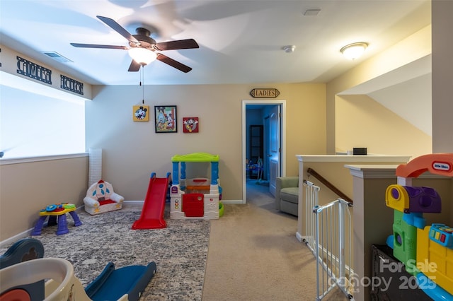 3186 Helmsley Ct, Concord, NC 28027 - playroom featuring visible vents, carpet, ceiling fan, and baseboards