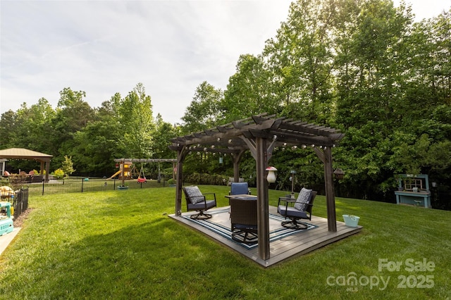 3186 Helmsley Ct, Concord, NC 28027 - view of yard featuring a fenced backyard, a pergola, a gazebo, and a playground