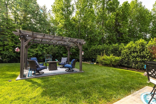 3186 Helmsley Ct, Concord, NC 28027 - view of yard with a pergola, fence, a fire pit, and a patio area