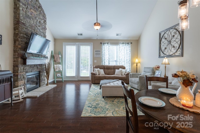 3186 Helmsley Ct, Concord, NC 28027 - living area with vaulted ceiling, wood finished floors, and visible vents