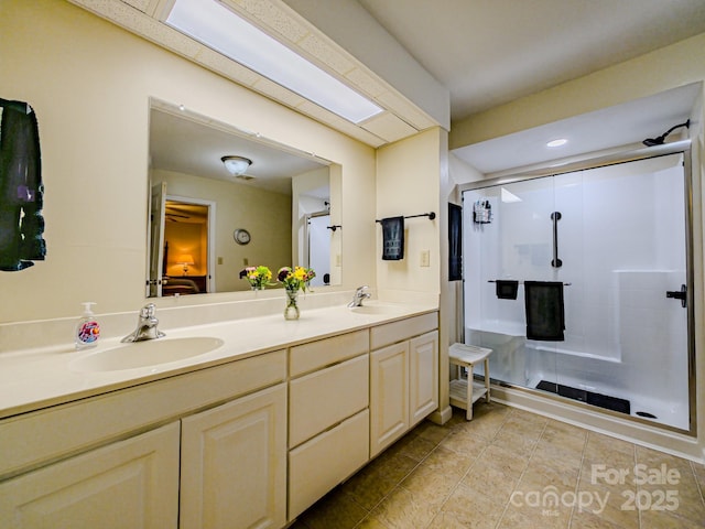 164 Forest Ridge Dr, Rutherfordton, NC 28139 - bathroom featuring double vanity, a sink, tile patterned flooring, and a stall shower