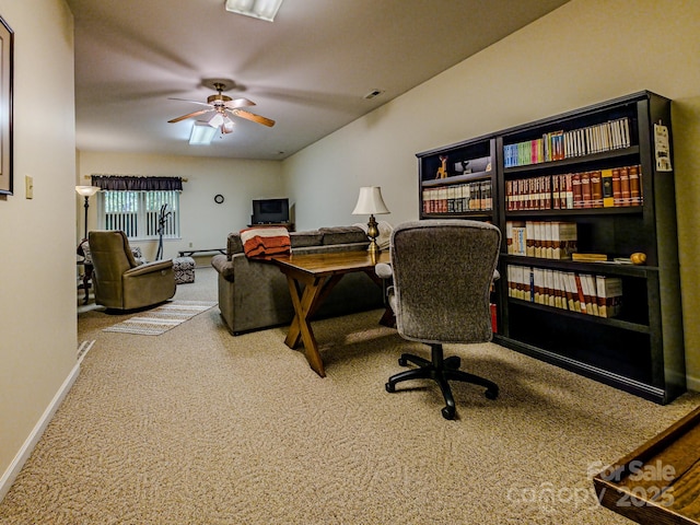 164 Forest Ridge Dr, Rutherfordton, NC 28139 - carpeted office space featuring baseboards, a ceiling fan, and visible vents