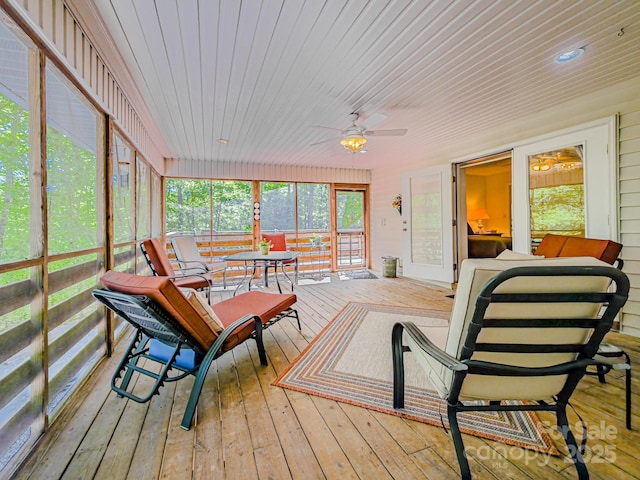 164 Forest Ridge Dr, Rutherfordton, NC 28139 - sunroom featuring a ceiling fan and outdoor dining space