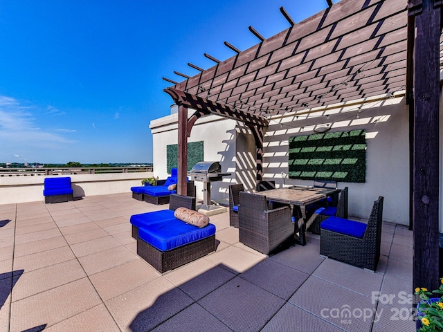 view of patio / terrace with a pergola, outdoor dining space, and a grill