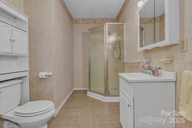 676 Arrowhead Trl Unit 6, Marion, NC 28752 - bathroom with a stall shower, vanity, toilet, and wallpapered walls