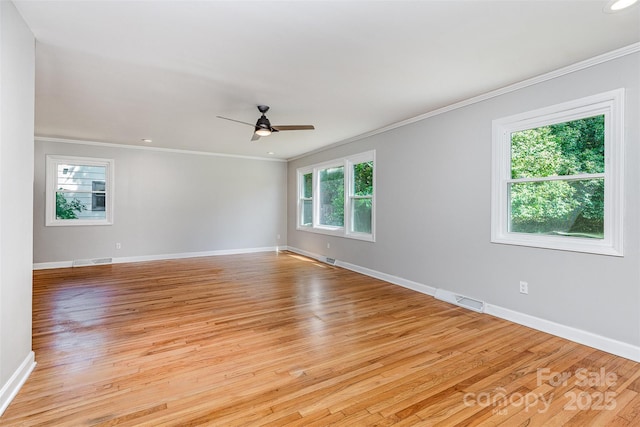 6007 Charing Pl, Charlotte, NC 28211 - spare room with crown molding, ceiling fan, light wood-type flooring, baseboards, and recessed lighting