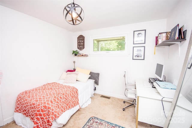 bedroom with visible vents, baseboards, and carpet floors