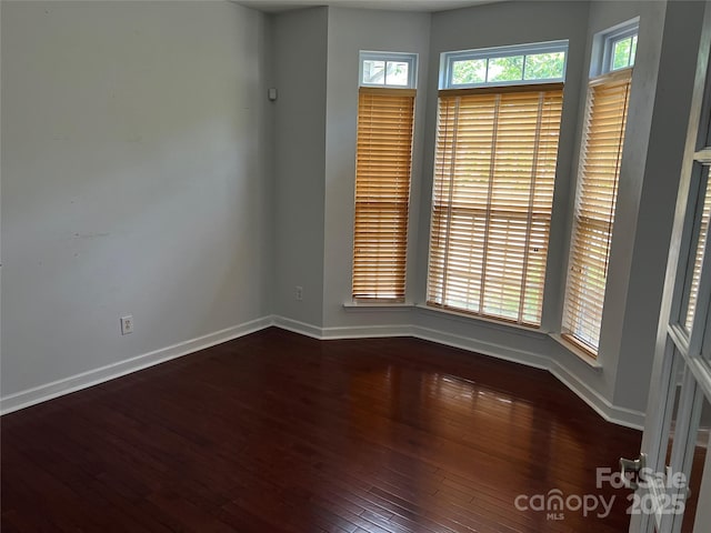 spare room featuring baseboards and wood-type flooring