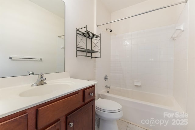full bathroom featuring toilet, shower / bathtub combination, and vanity