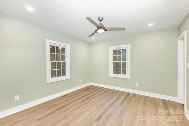 1208 Fordham Rd, Charlotte, NC 28208 - spare room featuring light wood-style flooring, baseboards, ceiling fan, and recessed lighting