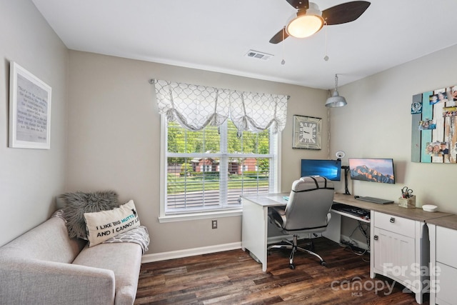 8056 Stevens Mill Rd, Matthews, NC 28104 - office area featuring dark wood-style flooring and ceiling fan