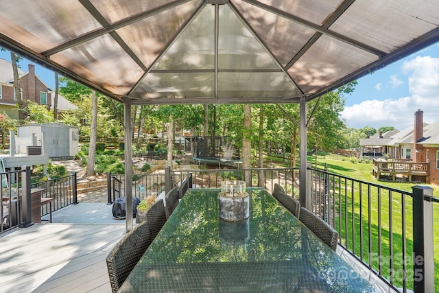 8056 Stevens Mill Rd, Matthews, NC 28104 - view of patio / terrace featuring a gazebo, a trampoline, a shed, and a deck