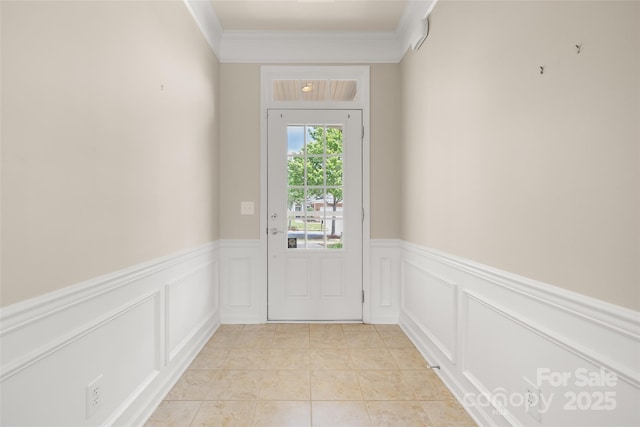 16291 Raven Crest Dr, Indian Land, SC 29707 - doorway with a decorative wall, ornamental molding, and wainscoting