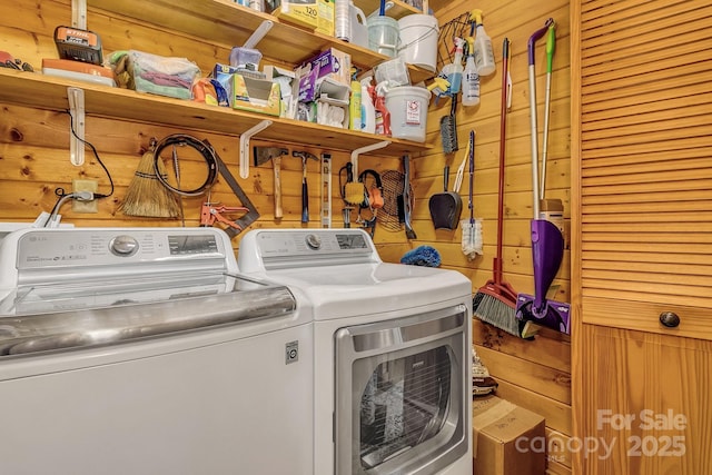41 Log Cabin Dr, Maggie Valley, NC 28751 - laundry area with laundry area, wooden walls, and washer and dryer