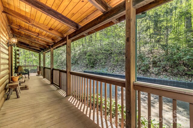 41 Log Cabin Dr, Maggie Valley, NC 28751 - wooden deck featuring a view of trees