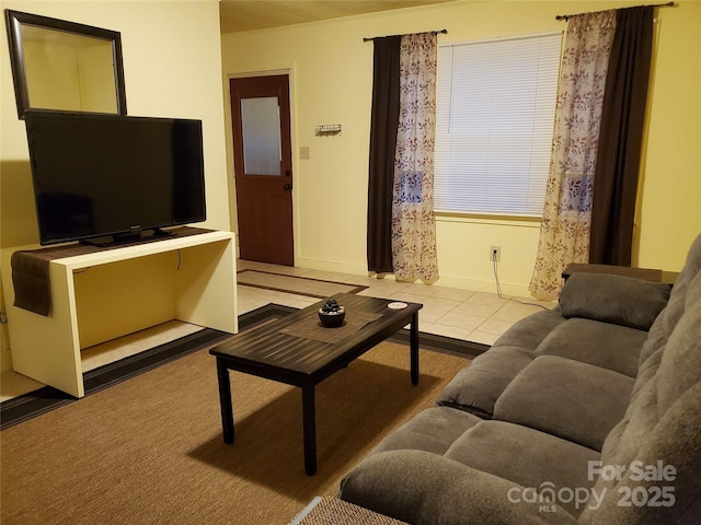 tiled living room with baseboards