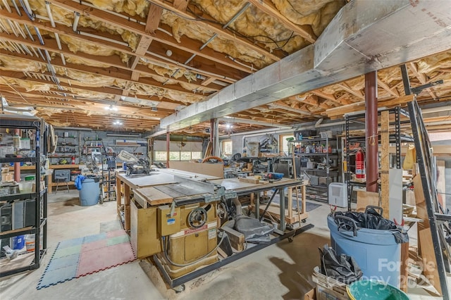 below grade area featuring a workshop area