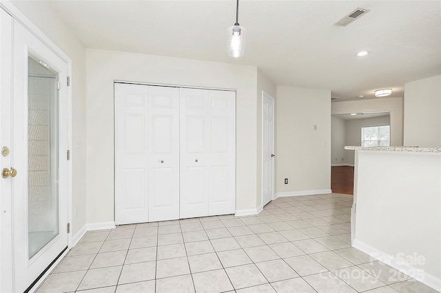9232 Four Mile Creek Rd, Charlotte, NC 28277 - interior space with recessed lighting, baseboards, light tile patterned floors, visible vents, and a closet