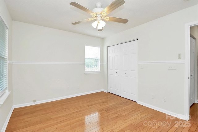 9232 Four Mile Creek Rd, Charlotte, NC 28277 - unfurnished bedroom featuring light wood-style floors, baseboards, and a closet