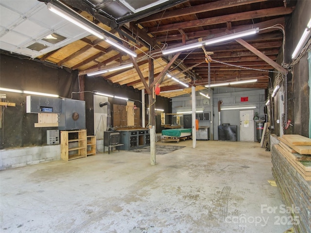 garage featuring a workshop area