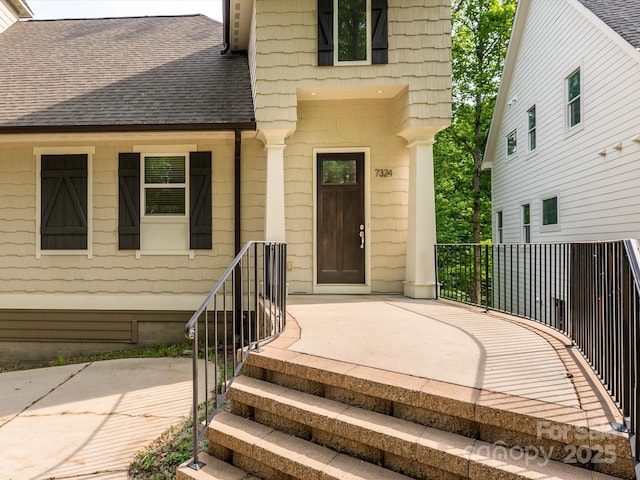 7324 Leharne Dr, Charlotte, NC 28270 - property entrance with roof with shingles