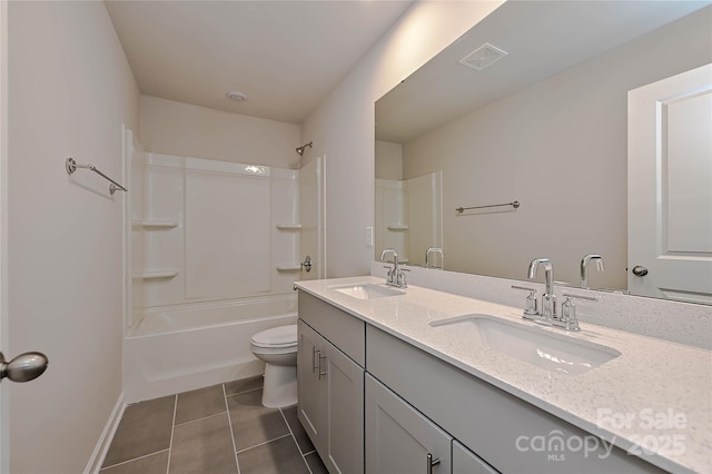 full bath featuring a sink, tile patterned flooring, toilet, and visible vents